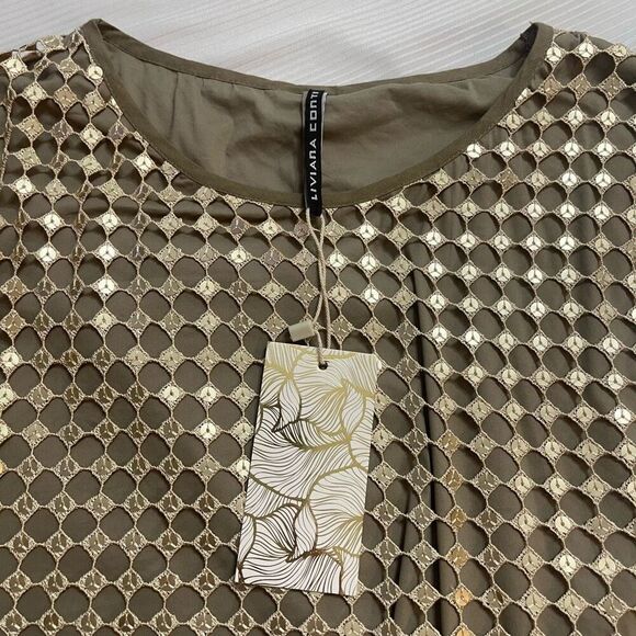 NWT LIVIANA CONTI Gold Sequin Taupe Dress Size 42 New - Picture 3 of 8